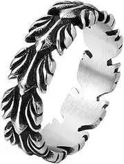 RIUKIU Vintage Feather Wheat Ring for Men, Stylish Stainless Steel Ring for Men,Silver,11