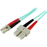 StarTech.com 1m (3ft) LC/UPC to SC/UPC OM3 Multimode Fiber Optic Cable, Full Duplex Zipcord Fiber, 100Gbps, LOMMF, LSZH Fiber Pa