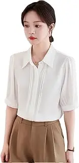 [Generic] Women Mid Sleeve Chiffon Shirt Office Tops Classic Solid Button-Down Shirts