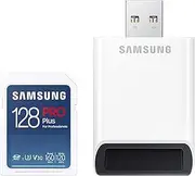 SAMSUNG PRO Plus SD Full Size SDXC Card Plus Reader 128GB, (MB-SD128KB/AM, 2021), White