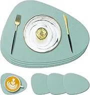 YUNJUER Silicone Placemats and Washable Coasters Set, Heat-Resistant 450 °F, Non-slip Wipeable Waterproof Table Mats for Dining Table, Restaurant, Indoor Kitchen, Outdoor, 8 Pieces, Light Green