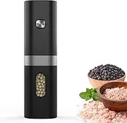 Syaws Electric Pepper and Salt Grinder 1 Pack,Battery Powered Pepper Grinders,Automatic Pepper Mill with LED Light,Adjustable Coarseness One-Hand Operation(Battery Operated-Single Black)