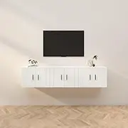 White TV Stands Wall Mounted with Storage, Modern Entertainment Center for Living Room, Bedroom - Wall Shelf, Media Cabinets, Set of 3 Televisor Stands - Farmhouse Livingroom Decor