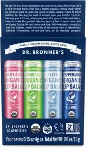 DR. BRONNER'S Organic Lip Balm 4g x 4 Pack (contains: Cherry Blossom, Lemon Lime, Naked & Peppermint