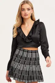 Black Crop Top Long Sleeve V-Neck - Size 14, Women's Crop Top