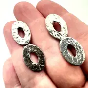 Womens Sterling Silver Hammered Circles Earrings Pierced Boho Chic