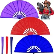 KJML DIY Fans for Line Dancing 3Pack Boots on The Ground Hand Fan Big Clacking Hand Fans for Women Foldable Large Clap Handheld Folding Clack Line Dance Popping Fan That Make Sounds (Red+Purple+Navy)