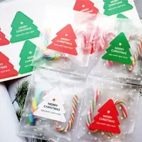 在飛比找樂天市場購物網優惠-紅綠白三色聖誕樹與新年快樂造型包裝貼紙 (10枚入)【Blu