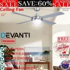 Devanti 52'' Ceiling Fan Fans 1300mm Light Wall Remote Control 4 Blades Silver