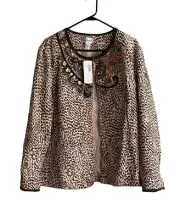 NWT CHICO'S Leopard Print Jacket Blazer XL (3) Sequin Animal Print Embellished