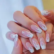 Coffin Press on Nails, Glossy False Nails Medium Length Flame Fake Nails 24pcs Full Cover Acrylic Nails for Women & Girls and Waterproof Jelly Double Sided Adhesive Tabs