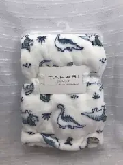 Tahari Baby Dinosaur Blanket Security Dino Lovey Plush Nunu White Blue Dinos NEW