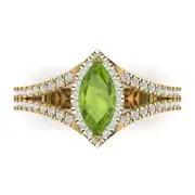1.2 Marquise split Halo Natural Peridot Promise Wedding Ring 14k Yellow Gold