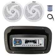Pyle Marine Receiver,Spa Bezel,Adapter, Antenna,Wire, 2x 8'' 320W White Speakers