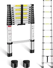 Telescoping Ladder, 10.5 FT Aluminum Collapsible Extension Ladder, 330 LBS Capacity Replace with 2 Non-Slip Feet, Portable Multi-Purpose Compact Ladder for Home, RV, Loft, Outdoor Work