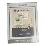 Trueliving Love Lives Here Peg Board Wall Organizer W/ Chalk Board 11.8x15.7 NEW