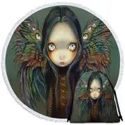 Dark Gothic Art the Winged Seer Creepy Winged Girl Round Beach Towel