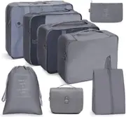 8 Pcs Set Packing Cubes Travel Cubes For Suitcase Lightweight Luggage Organizers Packing Organizers,Grey