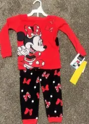 New 4 Minnie Mouse two piece pajama set Red Disney long sleeve pants