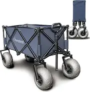 Rangland Beach Trolley Wagon with Big Wheels for Sand - All Terrain Steel Frame Utility Cart with 9" Pneumatic Tires, Collapsible Folding Design (Sand Warrior RX800) Navy Blue