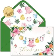 FYSUIMU 50 Pack Summer Baby Shower Thank You Cards Luau Flower Clothes Greeting Card Boxed Blank Note Card with Envelope Sticker for Party Supplies, 4 x 6 Inch