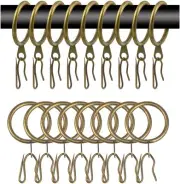60 Pcs Metal Curtain Rings & Hooks Set, 30 mm Internal Diameter, Bronze, Curt...