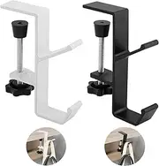Mijradge Desk Mount Bag Holder Hook Clamp, 2-Pack, White+Black, Aluminium, 2 Hooks, Clamp Mount