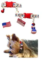 USA FLAG DOG COLLAR 4TH OF JULY PATRIOTIC DOG CAT COLLAR INDEPENDENCE DAY HANDMA