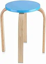 Bentwood Stacking Stool with Non Slip Pads for Kids Room Bathroom Home Easy Assembly Solid Wood Stool in Candy Colors White Pink Blue Green (Blue)