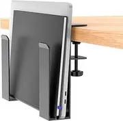 Adjustable Desk Side Laptop Mount, XICEN No Drill Desk Side Storage Organizer, Metal Hanging Notebooks Desk Holder Punch-Free Clamp on for MacBook Pro, Documents with Anti-Scratch Silicone (Black-B)