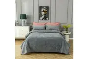 3 Pce 100% Cotton Velvet Reversible Quilted Coverlet Set Le Chateau Grey Queen/King