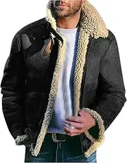 [Generic] Mens Faux Suede Jacket Casual Full Zip Lapel Work Cargo Jackets Warm Cozy Sherpa Fleece Lined Winter Jackets