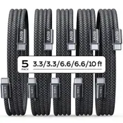 LISEN 5 Pack USB C to USB C Cable 1M 1M 2M 2M 3M USBC to USBC Cable for iPhone 16 Pro Max Tpye C Cable 60W 3.1A C to Charger Cable Fast Charging for Samsung S24/23 MacBook Air Pro 2023, iPad Pro