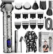 6-In-1 Men'S Grooming Kit Hair Clipper Set Beard Shaver Electric Body Hair Trimmer E Trimmer Haircut Kit Engraving Cutter With Combs Type-C Rechargeable Silver Gray