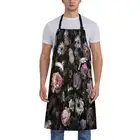 Black Floral Apron for Women, 28x33in, Kitchen Chef Aprons with 2 Pockets, Po...