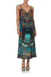 new CAMILLA TEMPLE TEMPTRESS V NECK MIDI SLIP DRESS SILK CRYSTALS L layby availa