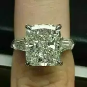 5Ct Cushion Cut Lab Created Diamond Women Engagement Ring 14K White Gold Plated