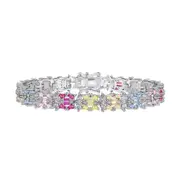 ANYCO Bracelet 17cm 925 Silver Colorful Tennis Sapphire Open Box Clasp with Zircon 5A Jewelry for Women