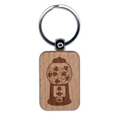 Shamrock Gumball Machine St. Patrick's Day Engraved Wood Rectangle Keychain