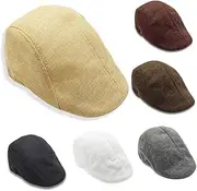 [BESTYASH] Men's Women's Flax Beret Cap British Style Newsboy Hat Sun Hat Peaked Fashionable Accessory Black