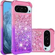 Glitter Shockproof Case for Google Pixel 9 Pro XL, Gradient Quicksand Series Bling Liquid TPU Cover for Google Pixel 9 Pro XL, Pink&Purple