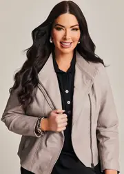 [TS] Taking Shape Leather Liza Jacket Size 18 in Taupe, Leather - Plus Size Women's Clothing Taupe