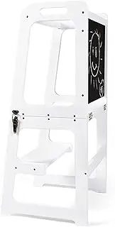 Homodoskey 4 in 1 Kitchen Tower,Kids Step Stool Learning Helper for Toddlers and Kids 18 Months to 6 Years - The Ideal Counter Stepping Stool with Chalkboard, Desk Table, and Chair All (White)