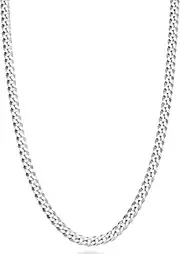 [Generic] Solid 925 Sterling Silver Italian 3.5mm Diamond Cut Cuban Link Curb Chain Necklace for Women Men