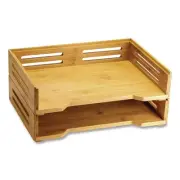 Officemate 71004 2 Sections Bamboo Desktop Document Trays - Brown (2/Pack) New