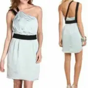BCBG BCBGeneration Light Sky Blue Satin One Shoulder Dress