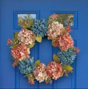 Beautiful Wreath Door or Wall Hanging Decoration Hydrangea Blue Pink