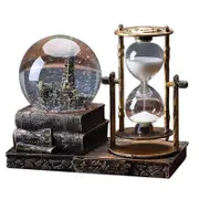 Vintage 2-in-1 Crystal Ball Sand Timer with LED Lights & Melody, Decorative Hourglass for Home Office Living Room Shelf