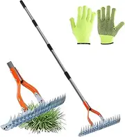 Thatch Rake 15In Garden Rake Heavy Duty Adjustable Rake for Gardening Robust Dethatcher Rake Efficient Steel Metal Rake with Handle for clearing dead grass and turning over soil patio garden soil rake