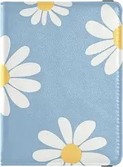 [Amooorous] FLOWER and whites Blue Leather decorative passport book holder Wallet Combo Travel Passport Wallet Waterproof, FLOWER and whites blue, 1 size